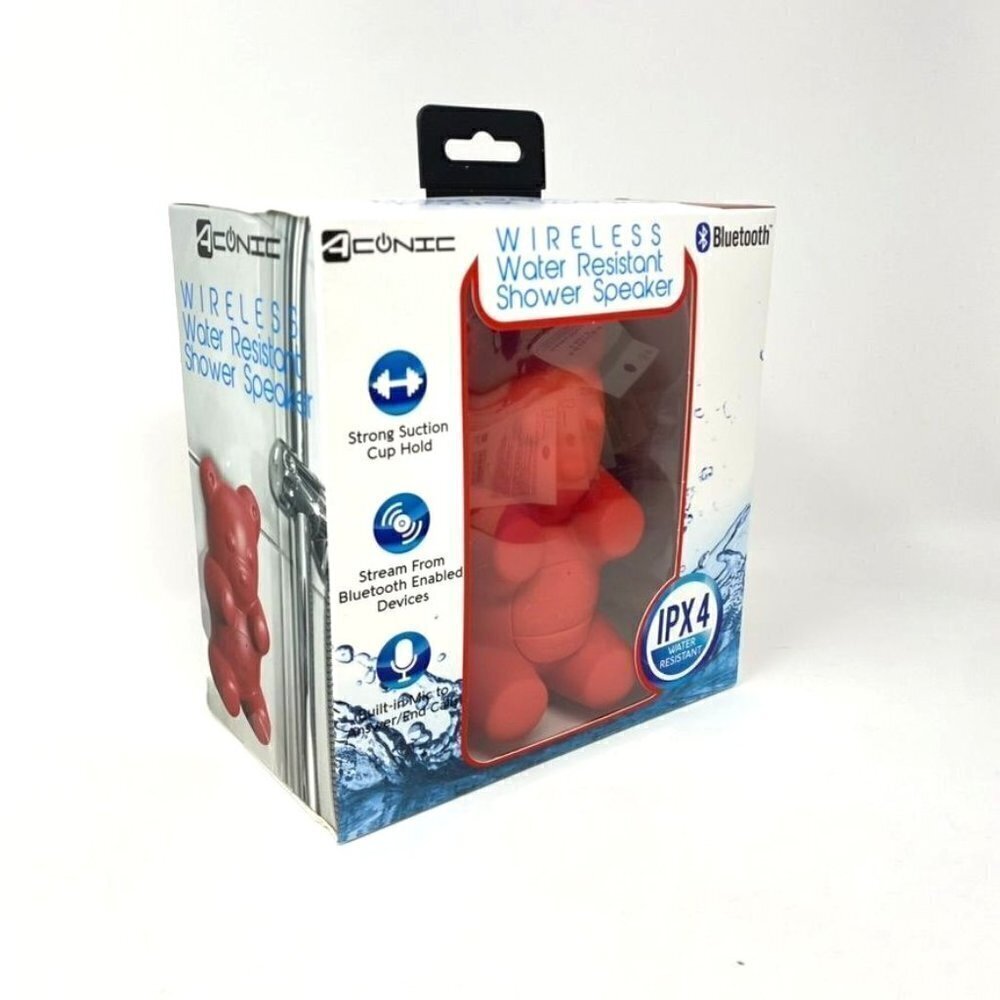 Aconic Wireless Water Resistant Shower Speaker Red Bear IPX4 NIB